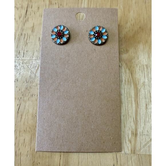 Bohemian‎ Flower Earrings, Colorful Enamel Earrings, Vintage Inspired Jewelry - Picture 2 of 4